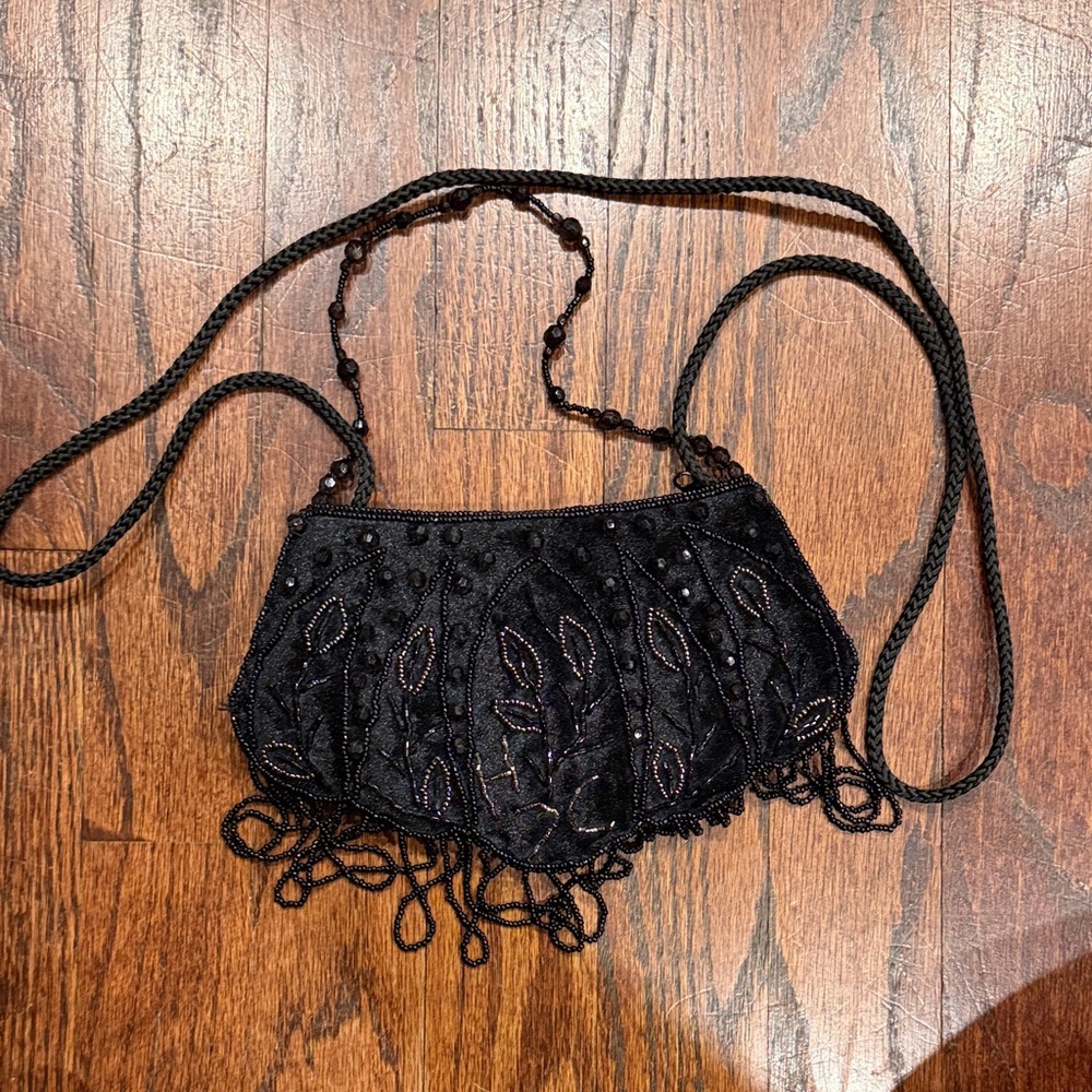 Black Beaded Evening Crossbody Bag